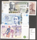 Set of 4 banknotes of Tunisia of various issues and different qualities. TO EXAMINE.