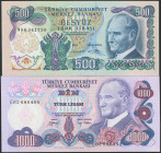 Set of 2 banknotes of Turkey of 500 Lira and 1000 Lira. (1970ca). (Pick: 190, 191). Uncirculated.