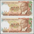 Set of 2 banknotes of Turkey of 5000 Lira. (1985ca). (Pick: 197(2)). Uncirculated.