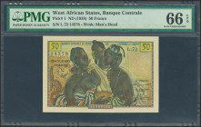 WEST AFRICAN STATES. 50 Francs. (1958ca). (Pick: 1). Very rare, especially in this exceptional quality. PMG66EPQ.