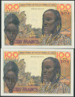 Set of 2 banknotes of West African States of 100 Francs. (1965ca). (Pick: 2(2)). Uncirculated.