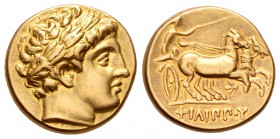 Imperio Macedonio. Filipo III. Estátera. 323-317 a.C. Pella. (Le Rider-543, mismo cuño reverso). (Pozzi-833 variante). Anv.:  Cabeza de Apolo laureado...