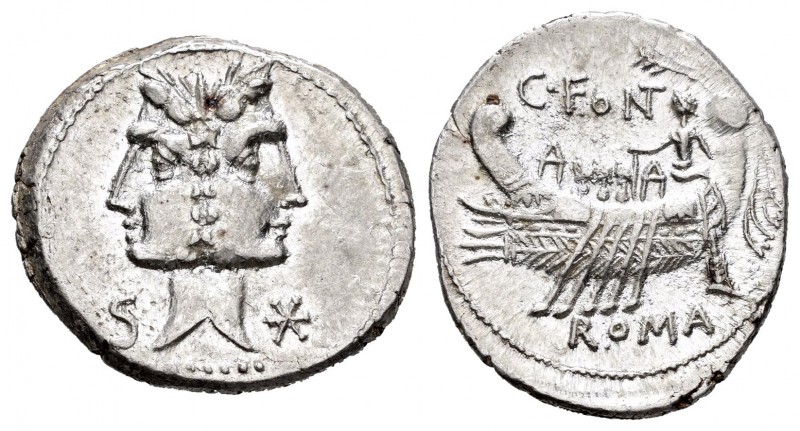 Fonteia. Denario. 114-113 a.C. Sur de Italia. (Ffc-713). (Craw-290/1). (Cal-585)...