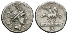 Marcia. Denario. 113-112 a.C. Italia Central. (Ffc-852). (Craw-293-1). (Cal-935). Anv.: Cabeza de Philippus V de Macedonia a derecha, delante letra gr...