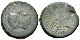 Julio César y Augusto. Dupondio. 36 a.C. Lugdunum. (RPC I-515). (Sng Cop-689). Anv.: IMP CAESAR DIVI F DIVI IVLI. Cabeza de Octavio desnuda a la derec...