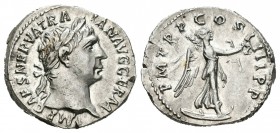 Trajano. Denario. 102 d.C. Roma. (Spink-3145). (Ric-66). Rev.: P M TR P COS IIII PP. Victoria en marcha a derecha con palma y corona. Ag. 3,65 g. EBC+...