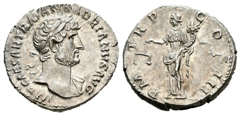 Adriano. Denario. 123 d.C. Roma. (Spink-3520). (Ric-80). Rev.: P M TR P COS III....
