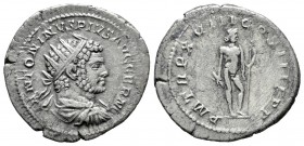 Caracalla. Antoniniano. 215 d.C. Roma. (Ric-258). (Ch-279). Rev.: P M TR P XVIII COS IIII P P, Júpiter en pie con haz de rayos y cetro. Ag. 4,02 g. MB...