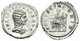 Julia Domna. Denario. 216 d.C. Roma. (Spink-7106). (Ric-388c). (Ch-212). Rev.: VENVS GENETRIX. Venus sentada a izquierda con mano extendida y cetro. A...
