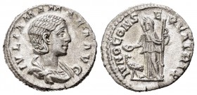 Julia Mamea. Denario. 222 d.C. Roma. (Spink-8212). (Ric-343). Rev.: IOVI CONSERVATRIX. Juno en pie a izquierda con patera y cetro, a sus pies pavo rea...