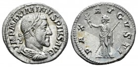 Maximino I. Denario. 235-6 d.C. Roma. (Spink-8310). (Ric-12). Rev.: PAX AVGVSTI. Pax en pie a izquierda con rama de olivo y cetro. Ag. 3,35 g. EBC-. E...