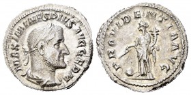 Maximino I. Denario. 235-236 d.C. Roma. (Spink-8315). (Ric-13). (Seaby-77). Rev.: PROVIDENTIA AVG. Providencia con vara y cuerno de la abundancia, a s...