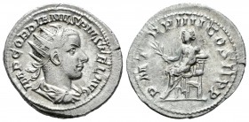 Gordiano III. Antoniniano. 241-2 d.C. Roma. (Spink-8645). (Ric-88). Rev.: P M TR P IIII COS II P P. Apolo sentado a izquierda con rama de laurel y des...