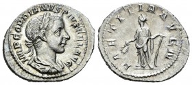 Gordiano III. Denario. 241 d.C. Roma. (Spink-8675). (Ric-113). Rev.: LAETITIA AVG N. Laetitia en pie a izquierda con corona y timón. Ag. 2,93 g. SC-. ...