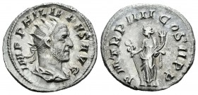 Filipo I. Antoniniano. 247 d.C. Roma. (Spink-8948). (Ric-5). Rev.: P M TR P IIII COS II P P. Felicitas en pie a izquierda con largo caduceo y cuerno d...