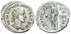 Filipo II. Antoniniano. 245-6 d.C. Roma. (Spink-9240). (Ric-218d). Rev.: PRINCIPI IVVENT. El emperador en pie a izquierda con globo y lanza. Ag. 3,94 ...
