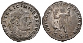 Licinio I. Follis. 312-313 d.C. Tesalónica. (Spink-15251). (Ric-59). Rev.: IOVI CONSERVATORI AVGG NN, en exergo TSA. Júpiter en pie a izquierda con Vi...