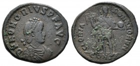 Honorio. Maiorina. 393-5 d.C. Constantinopla. (Spink-20985). (Ric-88c-d). Rev.: GLORIA ROMANORVM en exergo CONSB. Ae. 5,08 g. Oficina B. BC+/BC. Est.....