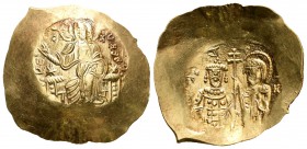 Juan II. Hyperpyron. 1118-1143 d.C. Tesalónica. (Bc-1949 variante). Rev.: Figuras de Juan II y Virgen nimbada. Au. 4,32 g. EBC+. Est...250,00.