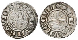 Corona de Aragón. Ermengol X. Dinero. 1276-1314. Condado de Urgel. (Cr-128). Ve. 0,82 g. Báculo entre tréboles y punto. MBC+. Est...40,00.