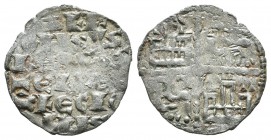Reino de Castilla y León. Alfonso X (1252-1284). Dinero de seis líneas. (Bautista-368.5). Ve. 0,69 g. Marca de ceca creciente en primer cuadrante y pu...