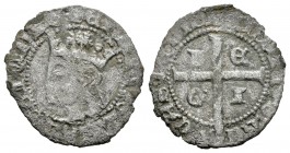 Reino de Castilla y León. Enrique II (1368-1379). Cruzado. (Abm-470). Ve. 1,06 g. LEGI en el cuartelado del reverso. Escasa. BC+/MBC-. Est...75,00.