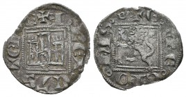 Reino de Castilla y León. Alfonso XI (1312-1350). Novén. Burgos. (Bautista-483.6). Ve. 0,75 g. B bajo el castillo y aspa bajo las patas traseras del l...