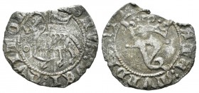 Reino de Castilla y León. Juan I (1379-1390). Blanco de Agnus Dei. (Bautista-719). (Abm-546). Ve. 1,39 g. Marca de ceca, roel delante del cordero. Cos...