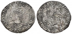 Reino de Castilla y León. Enrique IV (1454-1474). 1 real. Burgos. B. (Bautista-885.2). Ag. 3,03 g. Punto detrás del busto y B en la parte superior del...