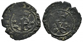 Fernando e Isabel (1474-1504). Blanca. Toledo. (Cal-no cita). (Rs-848). Anv.: F coronada entre coronas. Rev.: Y coronada entre M y T. Ae. 1,31 g. MBC/...