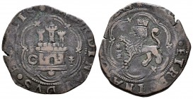 Fernando e Isabel (1474-1504). 4 maravedís. Cuenca. (Cal-566). Ae. 8,32 g. Letra C y armiño en anverso y cuenco con estrella de 9 puntas en reverso. M...