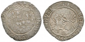 Fernando e Isabel (1474-1504). 1 real . Segovia. A. (Cal-346 variante). Ag. 3,29 g. Dos roeles y acueducto de tres arcos de dos pisos en reverso. Toda...
