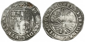 Fernando e Isabel (1474-1504). 1 real. Sevilla. (Cal-no cita). (LF-no cita). Ag. 3,27 g. Sin marcas en anverso. Rara disposición de la S y la estrella...