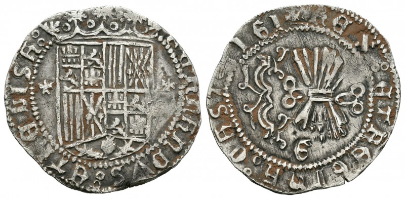 Fernando e Isabel (1474-1504). 2 reales. Granada. (Cal-318). Ag. 3,36 g. Escudo ...