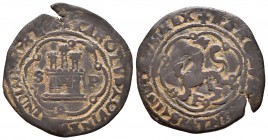 Carlos I (1516-1556). 4 maravedís. Santo Domingo. (Cal-73). Ae. 5,31 g. Castillo entre S-P con F bajo el león. Grieta. MBC-. Est...30,00.