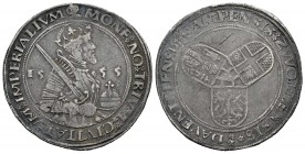 Carlos I (1516-1556). 1/2 escudo. 1555. Deventer-Campen-Zwolle. (Delm-673). (Dav-8534). Ag. 14,04 g. Raya en reverso. MBC+. Est...220,00.