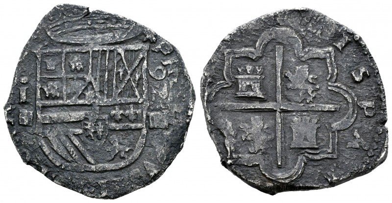 Felipe II (1556-1598). 4 reales. 1592. Segovia. I. (Cal-359). Ag. 12,55 g. Pátin...