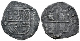 Felipe II (1556-1598). 4 reales. 1592. Segovia. I. (Cal-359). Ag. 12,55 g. Pátina oscura. Escasa. MBC-. Est...160,00.