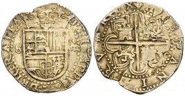 Felipe II (1556-1598). 8 reales. Sevilla. C (Melchor Rodríguez del Castillo). (Cal-236). Ag. 27,25 g. Ensayador en reverso, junto al 4º cuartel. Sobre...
