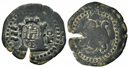 Felipe III (1598-1621). 4 maravedís. Burgos. (Rs-42). Ae. 2,36 g. Resello sobre una moneda de 2 cuartos de Valladolid de Felipe II. MBC+. Est...30,00....