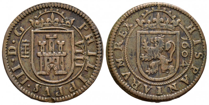 Felipe III (1598-1621). 8 maravedís. 1604. Segovia. ae. (Cal-760). Ae. 6,02 g. C...