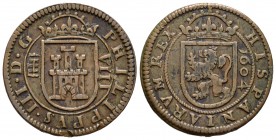 Felipe III (1598-1621). 8 maravedís. 1604. Segovia. ae. (Cal-760). Ae. 6,02 g. Castillo con torres de dos almenas. Escasa. MBC+/MBC. Est...45,00.