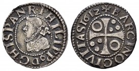 Felipe III (1598-1621). 1/2 croat. 1612. Barcelona. (Cal-535). Ae. 1,27 g. MBC+. Est...70,00.