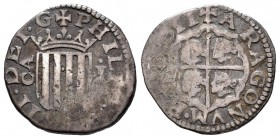 Felipe III (1598-1621). 1 real. 1611. Zaragoza. (Cal-524). (Cru-4405). Ag. 3,15 g. Vano. Escasa. BC+. Est...70,00.