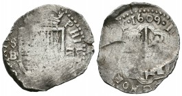 Felipe III (1598-1621). 2 reales. 1609. Sevilla. B. (Cal-383). Ag. 6,72 g. Fecha completa de cuatro dígitos. Escasa. MBC. Est...120,00.
