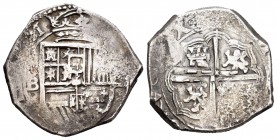 Felipe III (1598-1621). 2 reales. Sin fecha. Sevilla. B. (Cal-tipo 358). Ag. 6,77 g. Leyenda OMNIVM. MBC-/BC+. Est...35,00.
