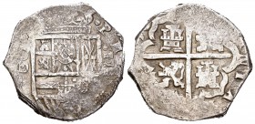 Felipe III (1598-1621). 4 reales. Sevilla. D. Ag. 13,69 g. Se podrían intuir las bases de los dos últimos dígitos de la fecha. MBC-. Est...65,00.