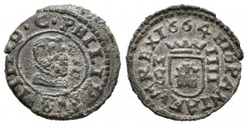 Felipe IV (1621-1665). 4 maravedís. 1664. Madrid. S. (Cal-1450). (Jarabo-Sanahuja-56M). Ae. 1,15 g. MBC. Est...25,00.