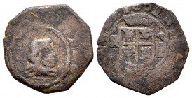 Felipe IV (1621-1665). 8 maravedís. 1661. Coruña. R. (Cal-no cita). (Jarabo-Sanahuja-M142). Ae. 2,47 g. Acuñada a martillo. Muy escasa. BC-. Est...45,...