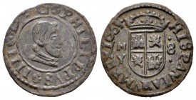 Felipe IV (1621-1665). 8 maravedís. 1664/3. Madrid. Y. (Cal-1433 variante). (Jarabo-Sanahuja-M449). Ae. 1,84 g. Sobrefecha. MBC+. Est...40,00.